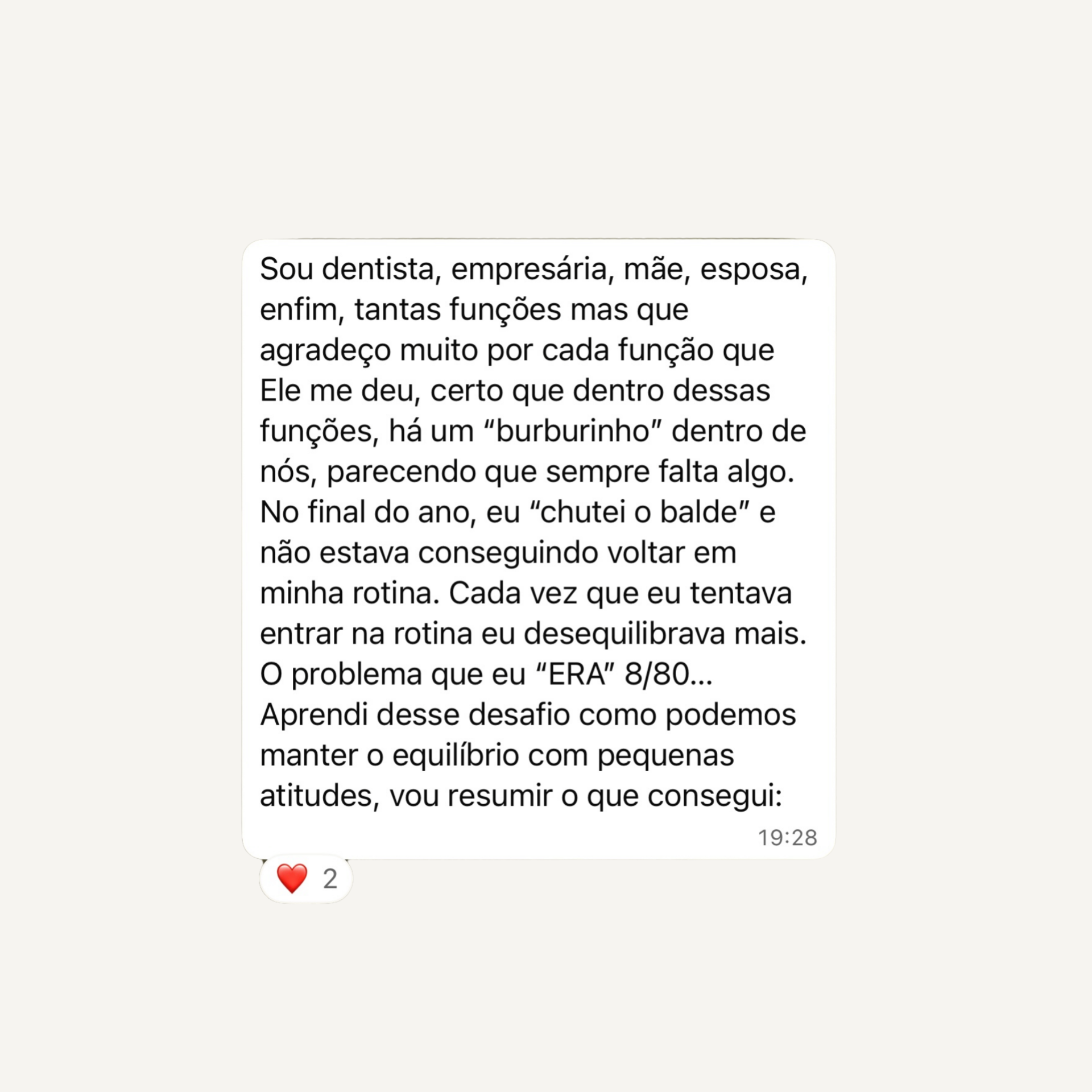 Depoimento de aluna — relato em texto